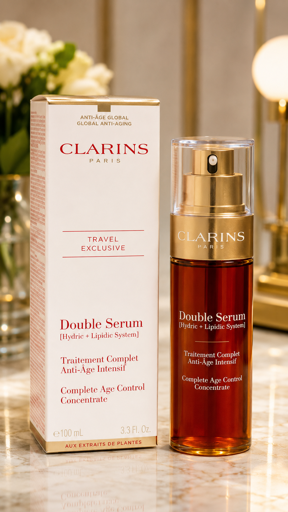 Clarins Double Serum Hydric + Lipidic System Complete Age Control Concentrate 100ml / 3.3 fl oz – Travel Exclusive
