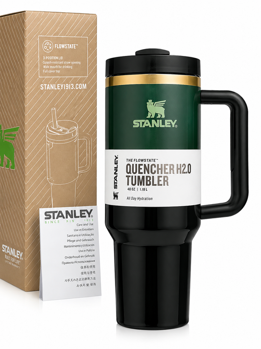 Stanley Quencher H2.0 FlowState Tumbler with Handle 40 oz – Green & Black